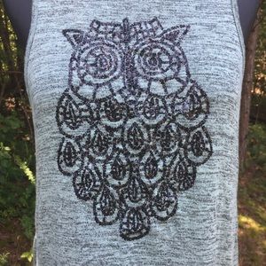 Owl High Low Shirt M Sleeveless Aqua Gray Heather